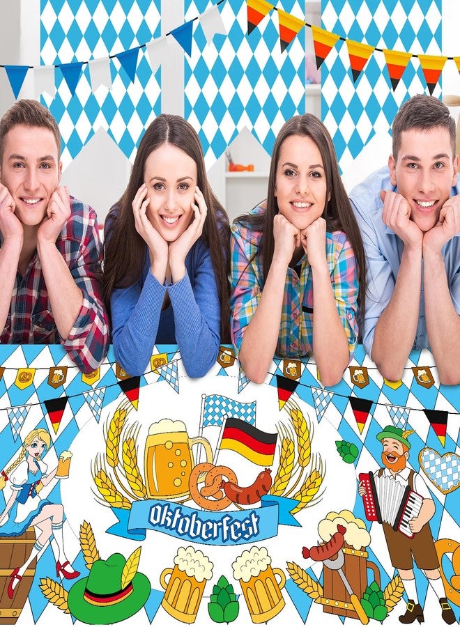 AUGSUN Oktoberfest Coloring Poster with 18 Pcs Paint Pens, Bavarian German Party Games Giant Poster Octoberfest Blue White Diamonds Checkered Beer Tablecloth for Party Decorations Supplies, 72 x 30 In - Image 5